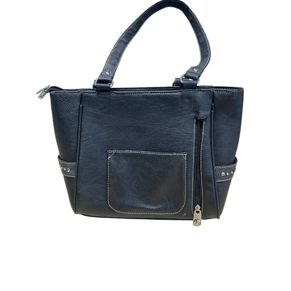 P‎ & G Women's Black Embroidered Studded Tote Bag Conceal Carry